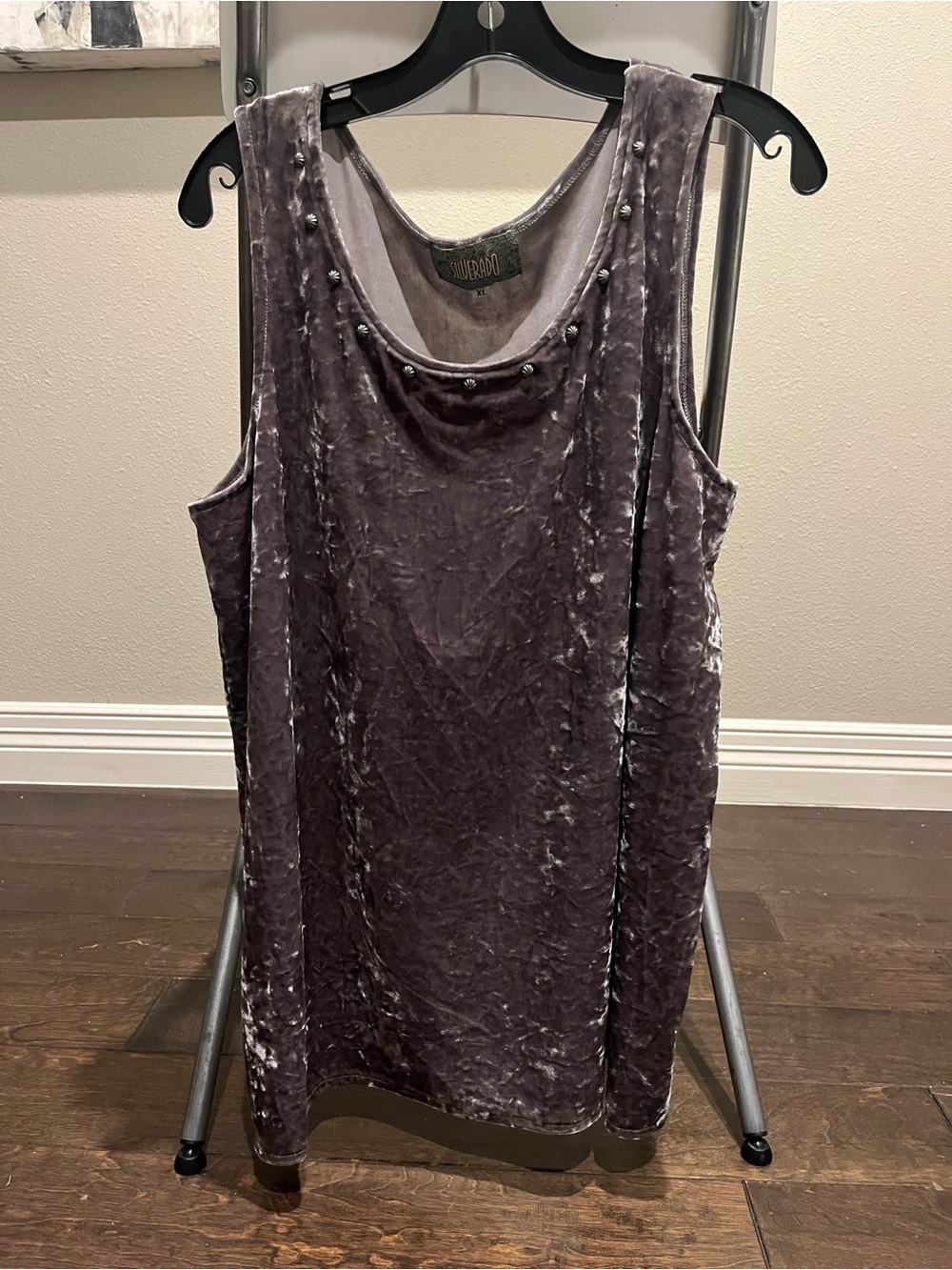 Silverado Velvet Studded Scoop Neck Tank - Gray
